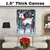 Whimsical Christmas Deer Ice Skating Winter Forest Illustration Red Scarf and Antlers Festive Animal Art Print for Holiday Decor Kids Room or Nursery on Ready to Hang 1.5" Thick Canvas Wrap, Floating Framed Canvas, Flat Rolled Canvas