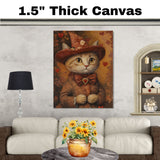 Timeless Romance: Cat in an Elegant European Red Dress and Hat with a Heartfelt Touch Classic Painting on Ready to Hang 1.5" Thick Canvas Wrap, Floating Framed Canvas, Flat Rolled Canvas