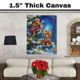 Christmas Dachshund Puppies in Festive Sweaters with Hot Cocoa and Ornaments in a Snowy Night Scene Art Print for Holiday Home or Nursery Display on Ready to Hang 1.5" Thick Canvas Wrap, Floating Framed Canvas, Flat Rolled Canvas