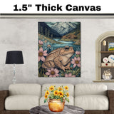 Peaceful Toad by River in Mountain Landscape Hand Painted Art Tranquil Nature Scene Perfect for Home Wall Decor Living Room Bedroom Office or Nature Lovers on Ready to Hang 1.5" Thick Canvas Wrap, Floating Framed Canvas, Flat Rolled Canvas