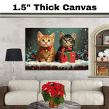 "Snowy Paws: Adorable Kittens in Winter Wonderland" Cute Cats Playing in the Snow on Ready to Hang 1.5" Thick Canvas Wrap, Floating Framed Canvas, Flat Rolled Canvas