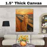 The Scream Cat – Funny Parody Art of a Yawning Orange Tabby in Iconic Expressionist Style on Ready to Hang 1.5" Thick Canvas Wrap, Floating Framed Canvas, Flat Rolled Canvas