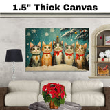 "Frosty Fun: Five Kittens in a Winter Wonderland" Cutie Cats in the Snow on Ready to Hang 1.5" Thick Canvas Wrap, Floating Framed Canvas, Flat Rolled Canvas