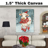 Whimsical Christmas Cow Ice Skating in Festive Scarf and Hat Cute Winter Holiday Farm Animal Art for Country Christmas Decor and Seasonal Cheer on Ready to Hang 1.5" Thick Canvas Wrap, Floating Framed Canvas, Flat Rolled Canvas