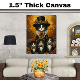 Autumn Whiskers: Tuxedo Cat Mom and Three Kittens Among Pumpkin on Ready to Hang 1.5" Thick Canvas Wrap, Floating Framed Canvas, Flat Rolled Canvas