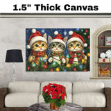 Christmas Kitten Art Print with Three Cute Cats in Santa Hats and Scarves Hand Drawn Holiday Cat Illustration for Festive Gift or Cozy Winter Home Decor on Ready to Hang 1.5" Thick Canvas Wrap, Floating Framed Canvas, Flat Rolled Canvas