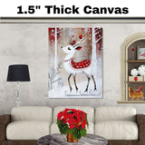 Whimsical Christmas Deer Ice Skating with Red Berries and Snowflake Blanket Woodland Winter Holiday Animal Illustration for Wall Art or Nursery Decor on Ready to Hang 1.5" Thick Canvas Wrap, Floating Framed Canvas, Flat Rolled Canvas