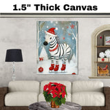 Whimsical Christmas Zebra Ice Skating Print – Festive Black and White Animal in Red Boots and Santa Hat, Cute Winter Holiday Wall Art or Nursery Decor on Ready to Hang 1.5" Thick Canvas Wrap, Floating Framed Canvas, Flat Rolled Canvas
