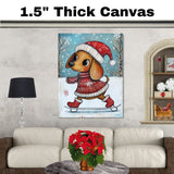 Whimsical Christmas Dachshund Ice Skating in Red Holiday Outfit Adorable Winter Art for Dog Lovers and Festive Home Décor on Ready to Hang 1.5" Thick Canvas Wrap, Floating Framed Canvas, Flat Rolled Canvas