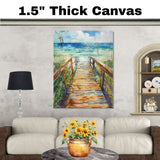 Sunlit Coastal Boardwalk Watercolor Painting – Beach Walkway to Turquoise Ocean with Seagrass on Ready to Hang 1.5" Thick Canvas Wrap, Floating Framed Canvas, Flat Rolled Canvas