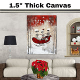 Whimsical Skeleton Sleigh Ride Christmas Art Print – Gothic Winter Wonderland Wall Decor with Skeleton Friends, Red Sleigh, Snowy Trees & Holiday Florals on Ready to Hang 1.5" Thick Canvas Wrap, Floating Framed Canvas, Flat Rolled Canvas