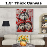 Love in the Snow: A Siberian Husky Mom and Her Adorable Puppies for Valentine's Day on Ready to Hang 1.5" Thick Canvas Wrap, Floating Framed Canvas, Flat Rolled Canvas