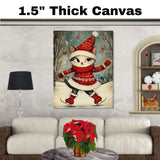 Christmas Wall Art Featuring Cute Cat Ice Skating in Red Sweater and Santa Hat Whimsical Holiday Print for Cat Lovers and Cozy Seasonal Winter Home Décor on Ready to Hang 1.5" Thick Canvas Wrap, Floating Framed Canvas, Flat Rolled Canvas