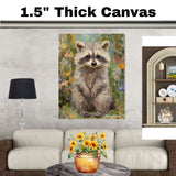 Van Gogh Style Raccoon Canvas Art – Fluffy Woodland Animal Surrounded by Wildflowers Painting on Ready to Hang 1.5" Thick Canvas Wrap, Floating Framed Canvas, Flat Rolled Canvas