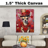 Royal Charm: Chihuahua in an Elegant European Red Dress and Hat with a Heartfelt Touch Sophisticated Painting on Ready to Hang 1.5" Thick Canvas Wrap, Floating Framed Canvas, Flat Rolled Canvas