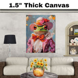 Romantic Elegance: Green Frog in a Victorian European Suit and Hat Playful Heartfelt Artwork on Ready to Hang 1.5" Thick Canvas Wrap, Floating Framed Canvas, Flat Rolled Canvas