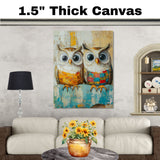 Two Whimsical Owls in Pajamas Wall Art | Cute Animal Print for Nursery, Nature-Inspired Bedroom, Woodland Forest Baby Room or Cozy Reading Nook on Ready to Hang 1.5" Thick Canvas Wrap, Floating Framed Canvas, Flat Rolled Canvas