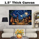4th of July Fireworks & Flags Village Scene – Decorative Patriotic Art on Ready to Hang 1.5" Thick Canvas Wrap, Floating Framed Canvas, Flat Rolled Canvas