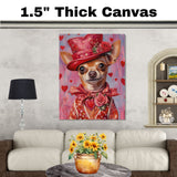 Regal Romance: Chihuahua in a European-Inspired Red Dress and Hat with a Touch of Elegance Sophisticated Painting on Ready to Hang 1.5" Thick Canvas Wrap, Floating Framed Canvas, Flat Rolled Canvas