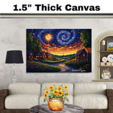 4th of July Flags & Swirled Sky American Dreamscape – Decorative Patriotic on Ready to Hang 1.5" Thick Canvas Wrap, Floating Framed Canvas, Flat Rolled Canvas