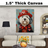Regal Elegance: Old English Sheepdog in a Distinguished Outfit with Hat on Ready to Hang 1.5" Thick Canvas Wrap, Floating Framed Canvas, Flat Rolled Canvas