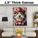Hearty Gentleman: Old English Sheepdog in a Charming Suit and Hat on Ready to Hang 1.5" Thick Canvas Wrap, Floating Framed Canvas, Flat Rolled Canvas
