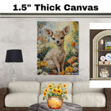 Van Gogh-Style Baby Deer Canvas Art – Sweet Fawn Surrounded by Colorful Blossoms and Brushstrokes on Ready to Hang 1.5" Thick Canvas Wrap, Floating Framed Canvas, Flat Rolled Canvas