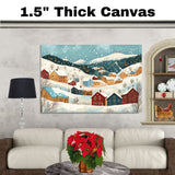 Charming Folk Art Winter Village with Snowy Hills, Colorful Houses, and Pine Forests in a Peaceful Holiday on Ready to Hang 1.5" Thick Canvas Wrap, Floating Framed Canvas, Flat Rolled Canvas