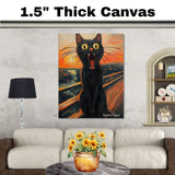 Dramatic Black Cat Screaming on Canvas – Bold Sunset Scene in Expressionist-Inspired Brushstrokes on Ready to Hang 1.5" Thick Canvas Wrap, Floating Framed Canvas, Flat Rolled Canvas