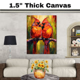 Contemporary Red Cardinal Pair – Artistic Nature-Inspired Painting with Abstract Background and Dripping Color Details on Ready to Hang 1.5" Thick Canvas Wrap, Floating Framed Canvas, Flat Rolled Canvas