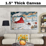 Rustic Winter Escape – Cozy Snowy House and Sleigh Ride Print on Ready to Hang 1.5" Thick Canvas Wrap, Floating Framed Canvas, Flat Rolled Canvas