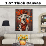 Love in Style: Dalmatian in a Red Heart-Patterned Dress and Hat Adorable Romantic Painting on Ready to Hang 1.5" Thick Canvas Wrap, Floating Framed Canvas, Flat Rolled Canvas