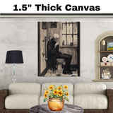 Gothic Skeleton Canvas – Grim Figure on Toilet in Victorian Bathroom with Dark Academia Aesthetic on Ready to Hang 1.5" Thick Canvas Wrap, Floating Framed Canvas, Flat Rolled Canvas