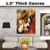 Adorable Dog Sleeping Canvas – Van Gogh-Inspired Portrait of a Cozy Pup with Painterly Brush Texture on Ready to Hang 1.5" Thick Canvas Wrap, Floating Framed Canvas, Flat Rolled Canvas