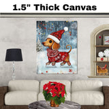 Adorable Dachshund Dog Ice Skating in Red Christmas Sweater and Santa Hat Whimsical Holiday Wall Art for Dog Lovers and Winter Season Home Décor on Ready to Hang 1.5" Thick Canvas Wrap, Floating Framed Canvas, Flat Rolled Canvas
