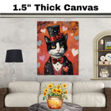 Aristocratic Feline: Tuxedo Cat in a Refined Hat and European Elegant Suit Sophisticated Classic Painting on Ready to Hang 1.5" Thick Canvas Wrap, Floating Framed Canvas, Flat Rolled Canvas