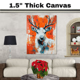 Majestic Reindeer with Antlers Modern Abstract Painting Vibrant Orange and White Winter Wildlife Artwork for Home Office Holiday Seasonal Decor on Ready to Hang 1.5" Thick Canvas Wrap, Floating Framed Canvas, Flat Rolled Canvas