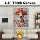 Victorian Grace: Jack Russell Dog in an Elegant European Dress and Hat A Hearty Artwork on Ready to Hang 1.5" Thick Canvas Wrap, Floating Framed Canvas, Flat Rolled Canvas