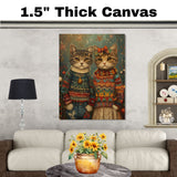 Christmas Kittens in Festive Sweaters Adorable Holiday Cat Painting Whimsical Winter Scene Perfect for Cozy Home Office Seasonal Decoration or Gift on Ready to Hang 1.5" Thick Canvas Wrap, Floating Framed Canvas, Flat Rolled Canvas