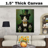 Luck of the Irish: Tuxedo Cat Mom and Four Kittens in Festive Green on Ready to Hang 1.5" Thick Canvas Wrap, Floating Framed Canvas, Flat Rolled Canvas