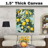 Vintage Lemon Tree Branch with Ripe Yellow Lemons and Green Leaves Artistic Botanical Illustration for Kitchen or Dining Room Rustic Farmhouse Fruit Art on Ready to Hang 1.5" Thick Canvas Wrap, Floating Framed Canvas, Flat Rolled Canvas