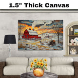 Vintage Winter Farmhouse – Snow Scene with Sleigh and Lamplight on Ready to Hang 1.5" Thick Canvas Wrap, Floating Framed Canvas, Flat Rolled Canvas