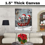 Whimsical Skeleton Family Sleigh Ride Christmas Print – Spooky Cute Holiday Decor with Santa Hats, Red Sleigh & Snowflakes, Gothic Winter Wall Art on Ready to Hang 1.5" Thick Canvas Wrap, Floating Framed Canvas, Flat Rolled Canvas