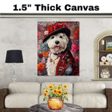 Gentleman's Poise: Old English Sheepdog in a Handsome Suit and Hat on Ready to Hang 1.5" Thick Canvas Wrap, Floating Framed Canvas, Flat Rolled Canvas