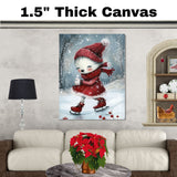 Whimsical Christmas Dog Ice Skating in Red Dress Winter Art Print or Canvas for Holiday Decor and Cute Seasonal Gift on Ready to Hang 1.5" Thick Canvas Wrap, Floating Framed Canvas, Flat Rolled Canvas