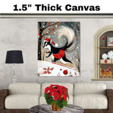 Whimsical Christmas Skunk on Ice – Cute Woodland Skating Animal Art Print in Red Tutu & Santa Hat, Adorable Winter Holiday Wall Decor for Animal Lovers on Ready to Hang 1.5" Thick Canvas Wrap, Floating Framed Canvas, Flat Rolled Canvas