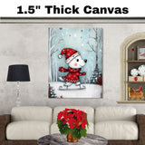 Whimsical Christmas Dog Ice Skating in Red Hat and Sweater Canvas or Art Print for Winter Holiday Wall Decor on Ready to Hang 1.5" Thick Canvas Wrap, Floating Framed Canvas, Flat Rolled Canvas