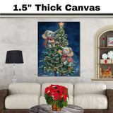 Christmas Baby Elephants Decorating Tree with Star and Ornaments in Snowy Night Scene Holiday Art Print for Nursery or Cozy Winter Home Decor on Ready to Hang 1.5" Thick Canvas Wrap, Floating Framed Canvas, Flat Rolled Canvas