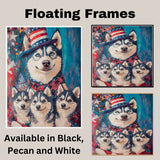Patriotic Pups: Siberian Husky with Adorable Puppies Dressed in 4th of July Outfits on Ready to Hang 1.5" Thick Canvas Wrap, Floating Framed Canvas, Flat Rolled Canvas