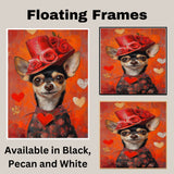 Rose of Elegance: Chihuahua in a Glamorous Red Dress and Red Hat Adorned with a Rose Timeless Romantic Painting on Ready to Hang 1.5" Thick Canvas Wrap, Floating Framed Canvas, Flat Rolled Canvas